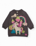Girl’s dress in gray with unicorn and castle print Girl’s dress in gray with unicorn and castle print