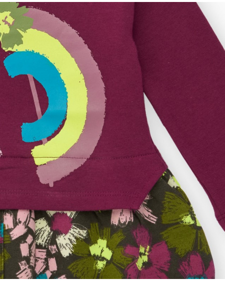 Sweatshirt dress for girl in burgundy with unicorn and printed skirt Sweatshirt dress for girl in burgundy with unicorn and printed skirt