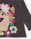 Long sleeve T-shirt for girl in dark grey with unicorn and sequin crown Long sleeve T-shirt for girl in dark grey with unicorn and sequin crown