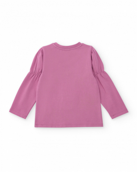 Long sleeve T-shirt for girl in pink with castle and rainbow Long sleeve T-shirt for girl in pink with castle and rainbow