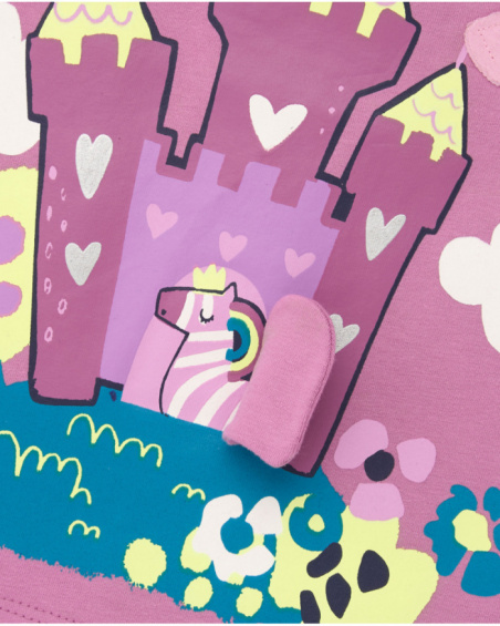 Long sleeve T-shirt for girl in pink with castle and rainbow Long sleeve T-shirt for girl in pink with castle and rainbow