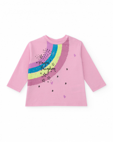 Long sleeve T-shirt for girl in pink with rainbow and stars print Long sleeve T-shirt for girl in pink with rainbow and stars print
