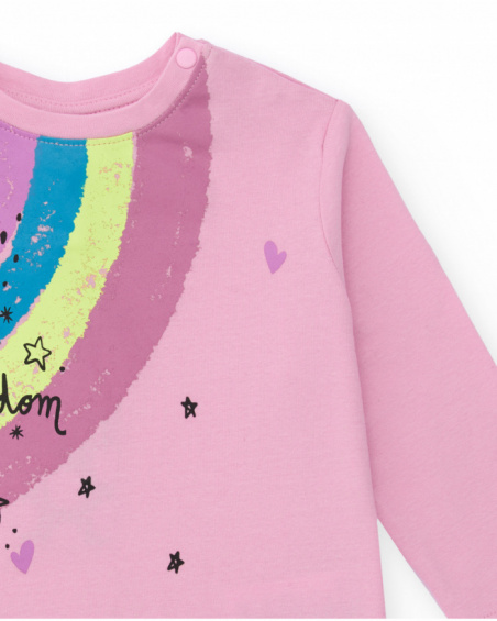 Long sleeve T-shirt for girl in pink with rainbow and stars print Long sleeve T-shirt for girl in pink with rainbow and stars print