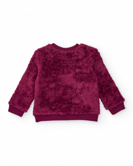 Burgundy fleece sweatshirt for girls with embroidered text