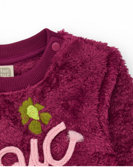Burgundy fleece sweatshirt for girls with embroidered text