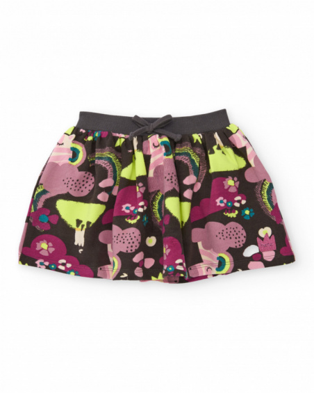 Brown skirt for girl with rainbow and tree print Brown skirt for girl with rainbow and tree print