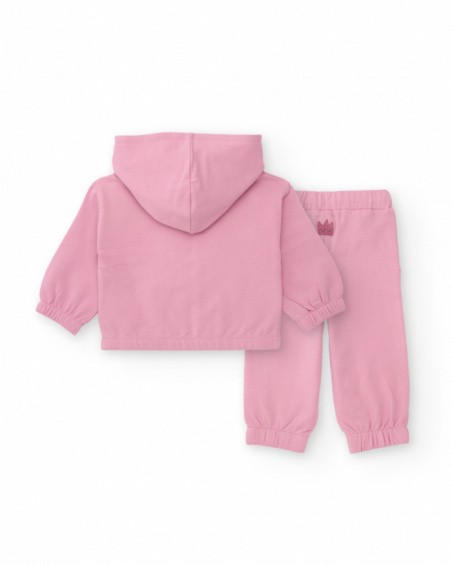 Pink sweatshirt and pants set for girl with rainbow print Pink sweatshirt and pants set for girl with rainbow print
