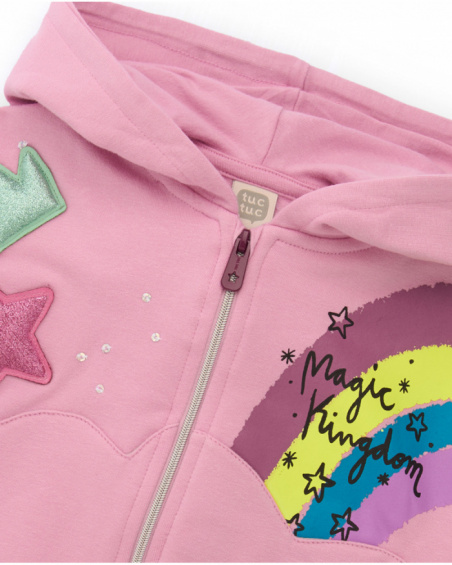 Pink sweatshirt and pants set for girl with rainbow print Pink sweatshirt and pants set for girl with rainbow print