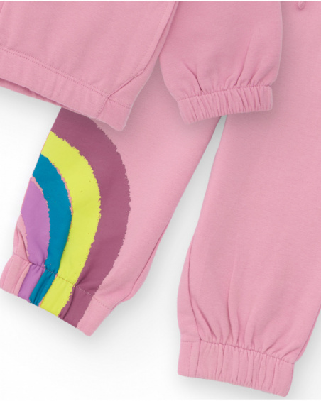 Pink sweatshirt and pants set for girl with rainbow print Pink sweatshirt and pants set for girl with rainbow print