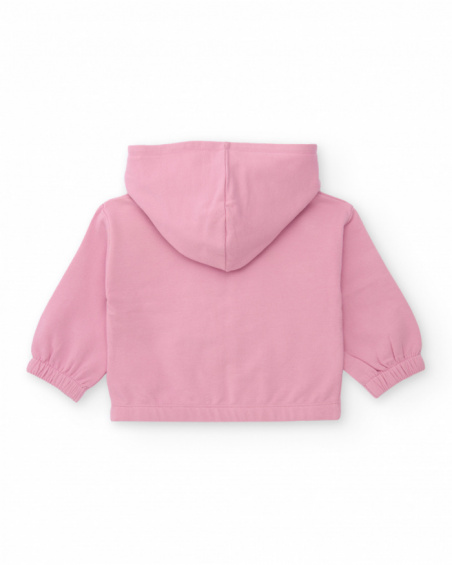 Hoodie for girl in pink with rainbow and appliqués Hoodie for girl in pink with rainbow and appliqués