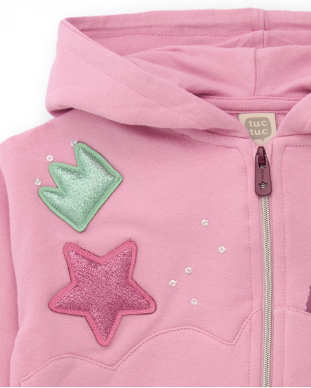 Hoodie for girl in pink with rainbow and appliqués Hoodie for girl in pink with rainbow and appliqués