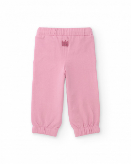 Pink fleece trousers for girl with rainbow print Pink fleece trousers for girl with rainbow print