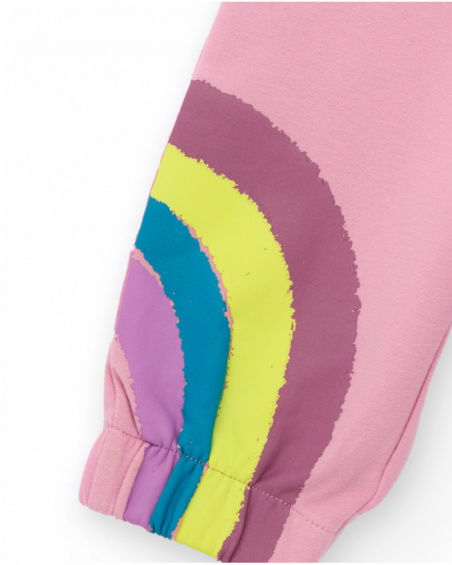 Pink fleece trousers for girl with rainbow print Pink fleece trousers for girl with rainbow print