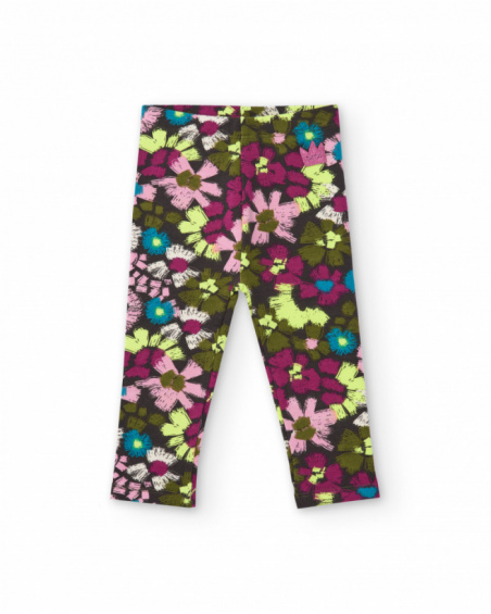 Girls' brown leggings with multicolour floral print Girls' brown leggings with multicolour floral print