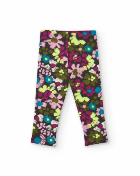 Girls' brown leggings with multicolour floral print Girls' brown leggings with multicolour floral print