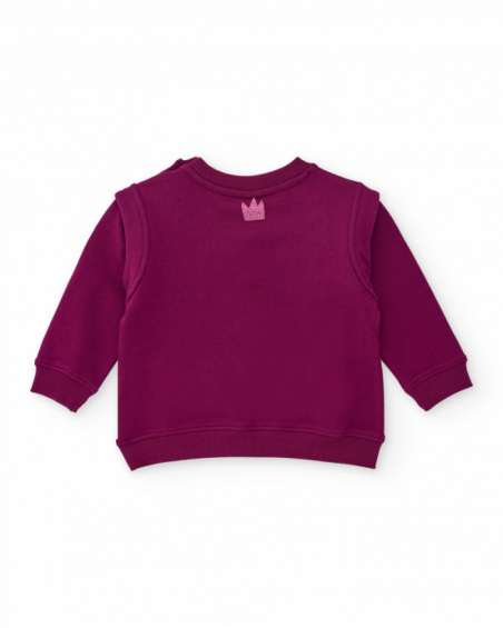 Burgundy fleece sweatshirt for girls with animal face and embroidered details Burgundy fleece sweatshirt for girls with animal face and embroidered details