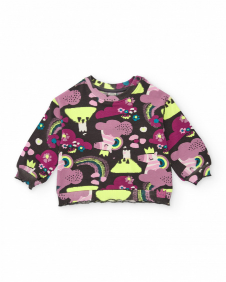 Long-sleeved sweatshirt for girl in brown with unicorn and rainbow print Long-sleeved sweatshirt for girl in brown with unicorn and rainbow print