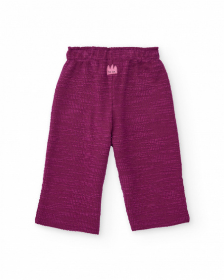 Wide-leg fleece pants for girls in burgundy with heart embroidery Wide-leg fleece pants for girls in burgundy with heart embroidery
