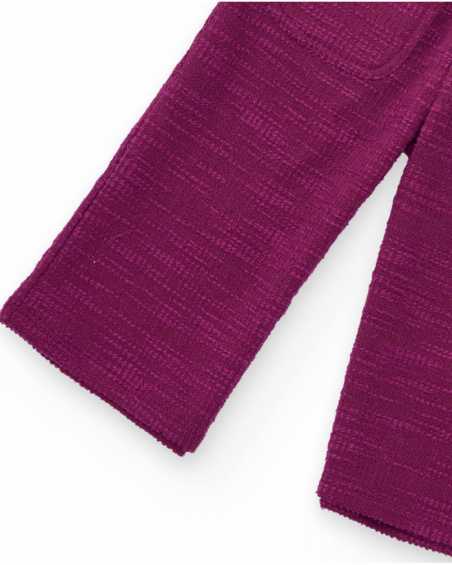 Wide-leg fleece pants for girls in burgundy with heart embroidery Wide-leg fleece pants for girls in burgundy with heart embroidery