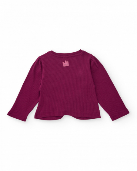 Long-sleeved t-shirt for girls in burgundy with knot and shiny appliqués Long-sleeved t-shirt for girls in burgundy with knot and shiny appliqués