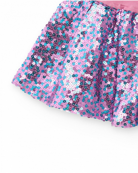Pink sequin skirt for girls with multicolor shine