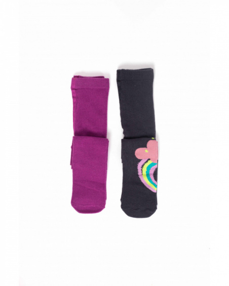 2-pack of girls' tights in fuchsia and black with rainbow design 2-pack of girls' tights in fuchsia and black with rainbow design