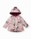 Waterproof hooded jacket for girls in pink with unicorn print Waterproof hooded jacket for girls in pink with unicorn print