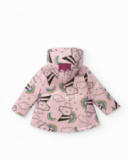 Waterproof hooded jacket for girls in pink with unicorn print Waterproof hooded jacket for girls in pink with unicorn print