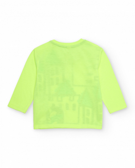 Long-sleeved T-shirt for boys in neon green with castle print