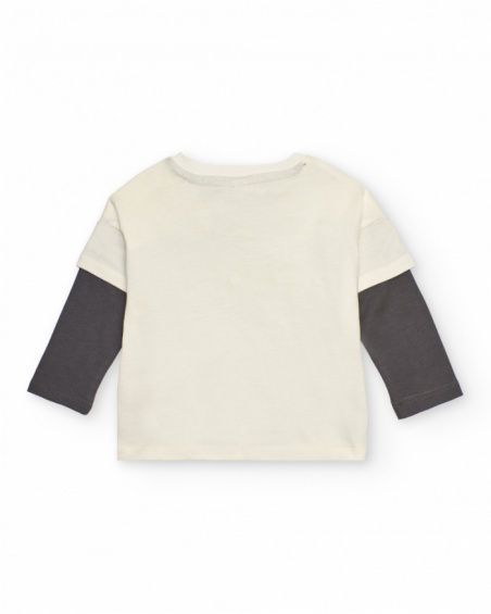Long-sleeved T-shirt for boy in ecru with crocodile print