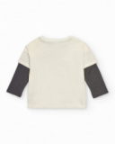 Long-sleeved T-shirt for boy in ecru with crocodile print Long-sleeved T-shirt for boy in ecru with crocodile print