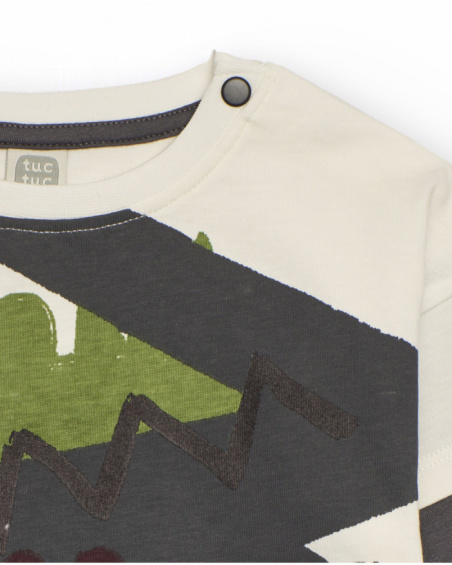 Long-sleeved T-shirt for boy in ecru with crocodile print