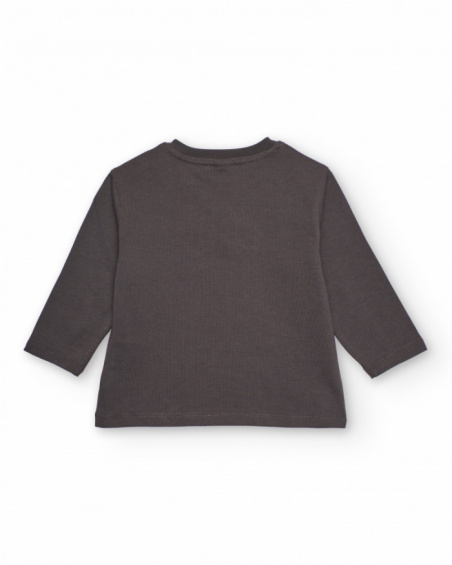 Long-sleeved t-shirt for boy in grey with blue dragon print