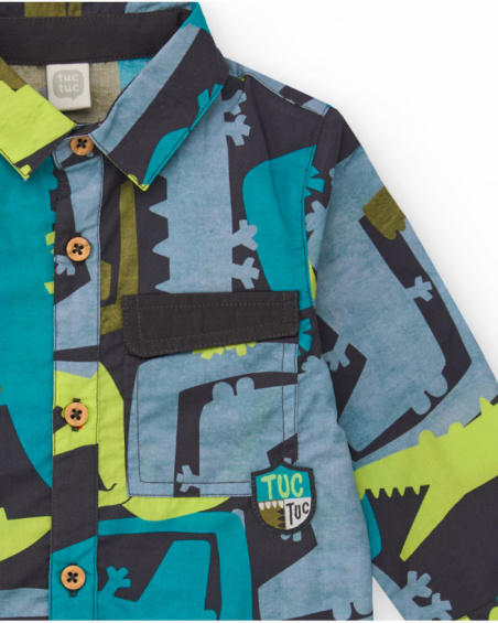 Long-sleeved shirt for boys with multicolour dinosaur print
