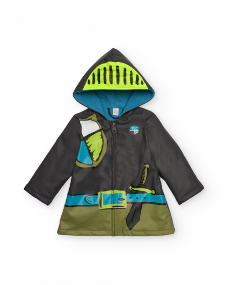 Boy’s black raincoat with hood and knight print