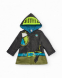 Boy’s black raincoat with hood and knight print Boy’s black raincoat with hood and knight print