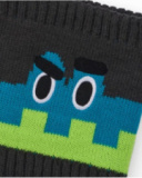 Knit neck warmer for boys in dark gray with crocodile design. Knit neck warmer for boys in dark gray with crocodile design.