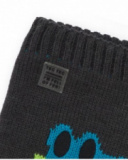 Knit neck warmer for boys in dark gray with crocodile design. Knit neck warmer for boys in dark gray with crocodile design.