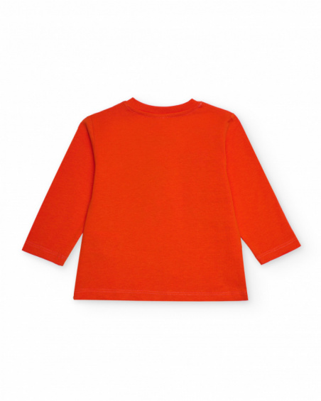 Long-sleeved t-shirt for boys in red with rock-style print.