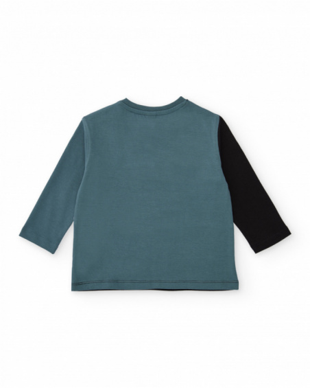 Long-sleeve T-shirt for boys in teal blue with guitar print