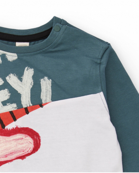 Long-sleeve T-shirt for boys in teal blue with guitar print