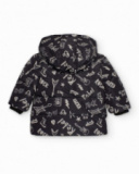 Padded jacket for boys in black with rock print. Padded jacket for boys in black with rock print.