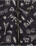 Padded jacket for boys in black with rock print. Padded jacket for boys in black with rock print.