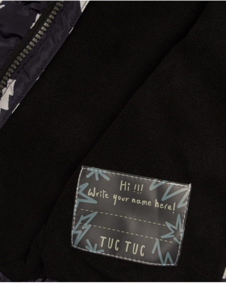 Padded jacket for boys in black with rock print.