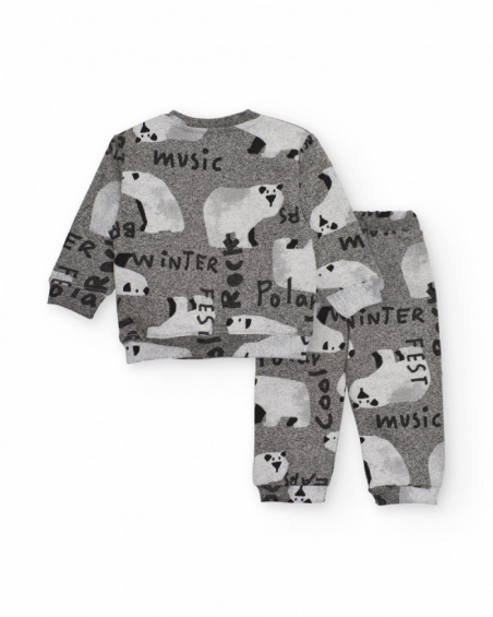 Boy’s set with sweatshirt and pants in gray with polar bear print.