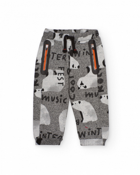 Grey jogger pants for boys with polar bear print