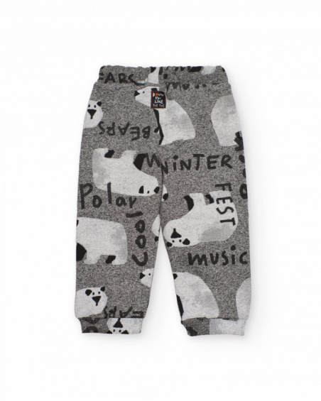 Grey jogger pants for boys with polar bear print