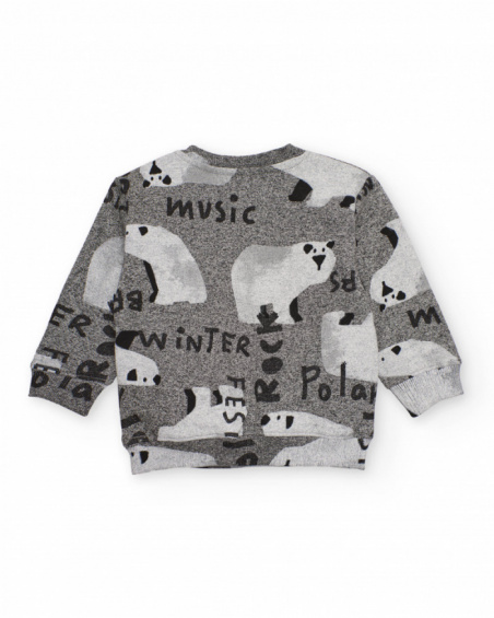 Fleece sweatshirt for boys in gray with polar bear print.