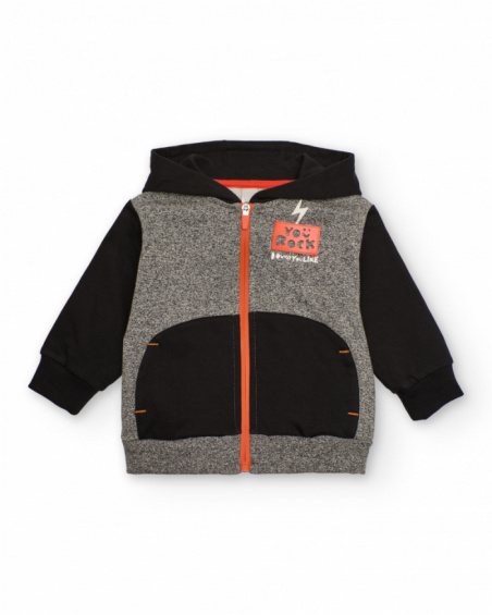 Hoodie for boys in heather gray with black and red details