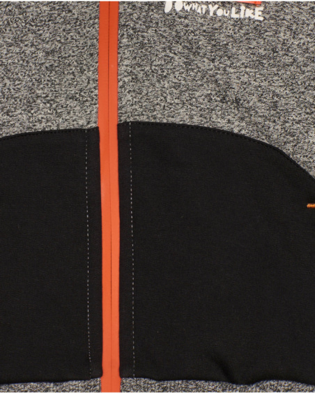 Hoodie for boys in heather gray with black and red details